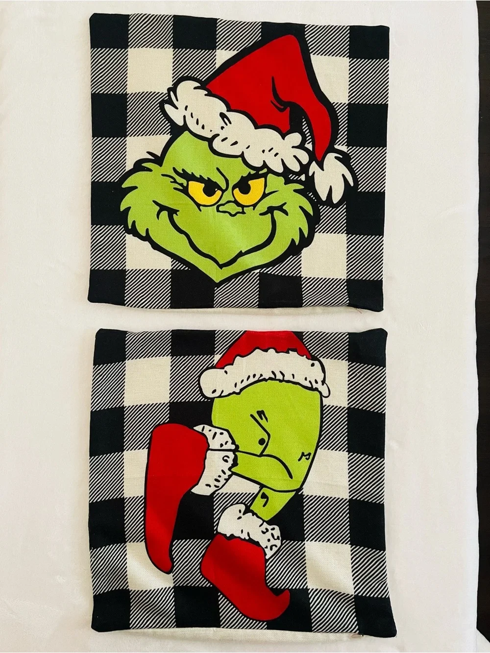 Green Grinch Buffalo Check Holiday Pillow Covers - Set of 4